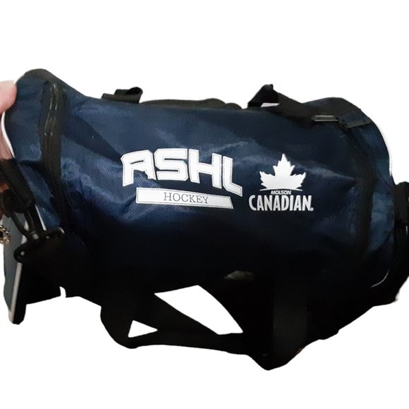 Adidas Duffle Gym Bag ASHL Hockey/Molson Canadian Navy White 3 Stripe - Picture 4 of 4